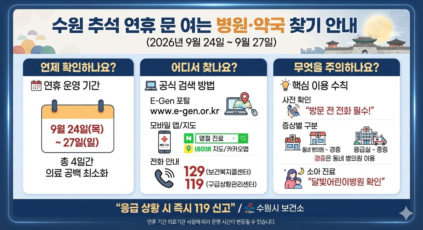 수원 추석 문 여는 병원 찾기